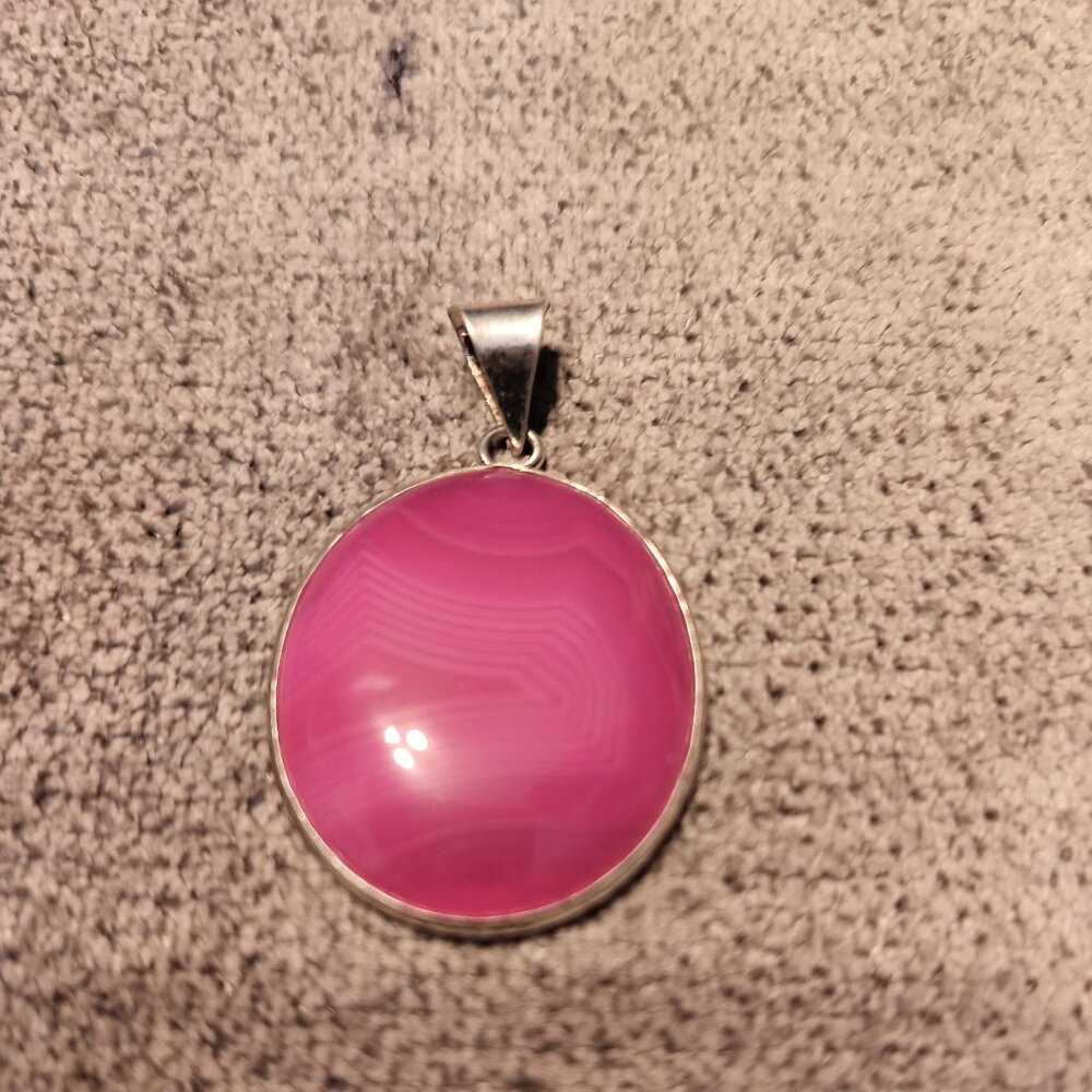 PINK LACE AGATE HANDMADE 925 SILVER PENDANT 2. 76""